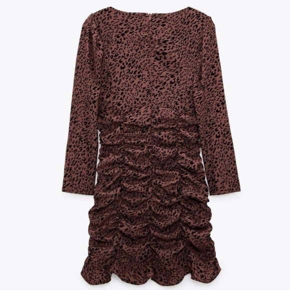Zara animal print ruffled ruched mini dress medium - Picture 4 of 16